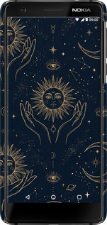 3D пластиковый матовый чехол Celestial Harmony: Sun & Moon Gold Mystic Pattern для Nokia 3.1 - 6778m-1530 изображение 