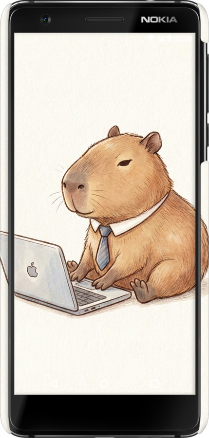 3D пластиковый матовый чехол Funny Capybara CEO Working для Nokia 3.1 - 6777m-1530 изображение 