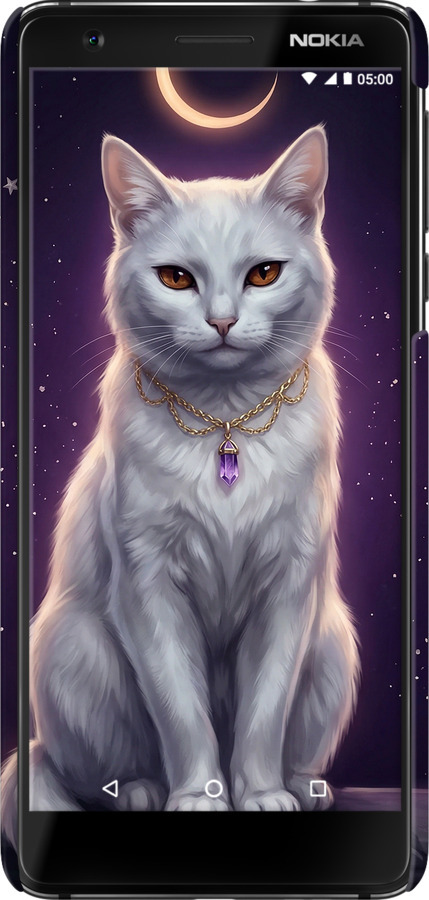 3D пластиковый матовый чехол Mystic White Cat Gothic Dark Purple Gold для Nokia 3.1 - 6805m-1530 изображение 