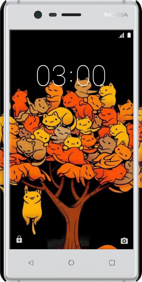 3D пластиковый матовый чехол Дерево и котики для Nokia 3 - 6516m-818 изображение 