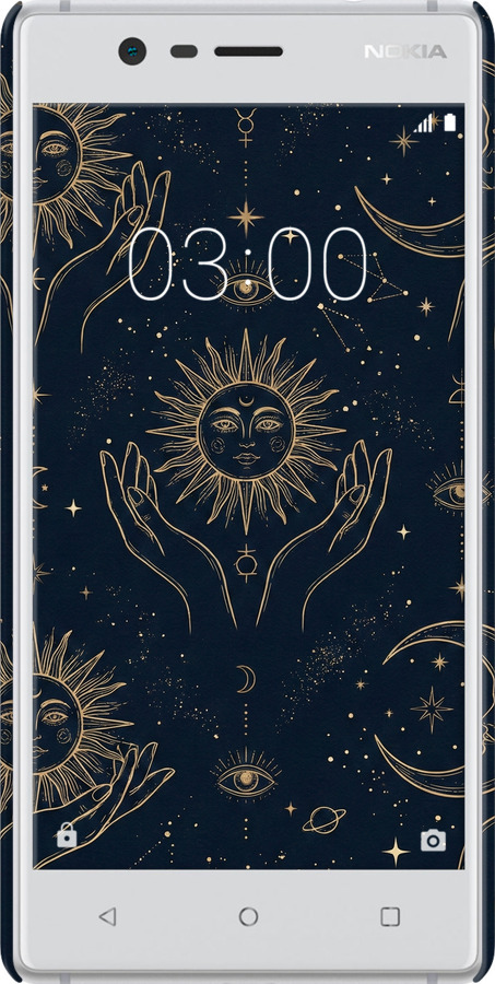 3D пластиковый матовый чехол Celestial Harmony: Sun & Moon Gold Mystic Pattern для Nokia 3 - 6778m-818 изображение 