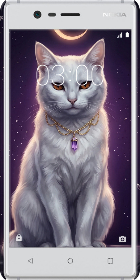 3D пластиковий матовий чехол Mystic White Cat Gothic Dark Purple Gold для Nokia 3 - 6805m-818 изображение 