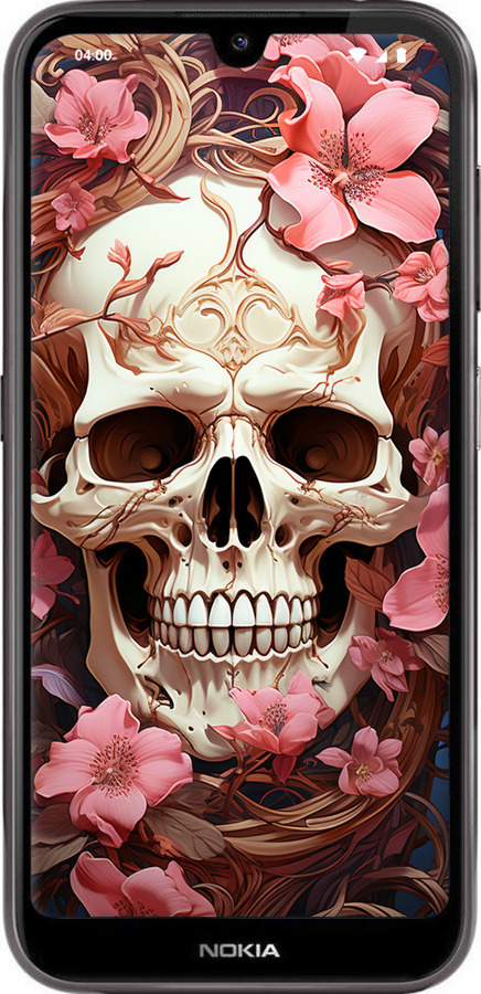 Силіконовий чехол Череп у рожевих квітах для Nokia 4.2 - 5965u-1680 изображение 