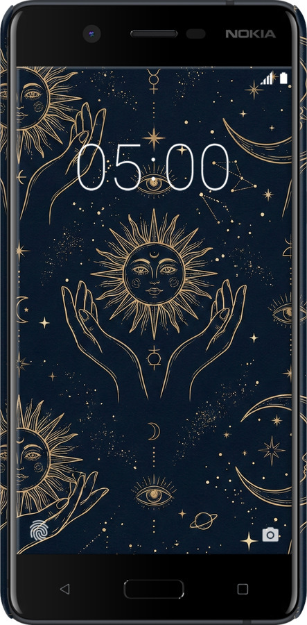 3D пластиковый матовый чехол Celestial Harmony: Sun & Moon Gold Mystic Pattern для Nokia 5 - 6778m-804 изображение 