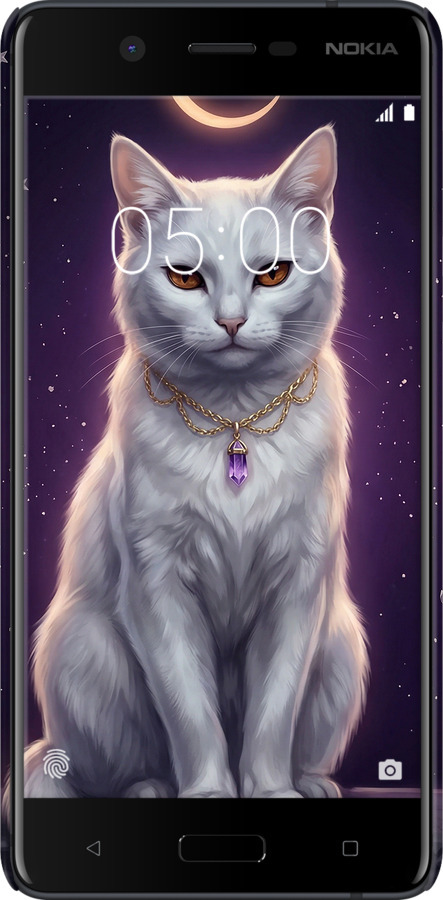 3D пластиковый матовый чехол Mystic White Cat Gothic Dark Purple Gold для Nokia 5 - 6805m-804 изображение 