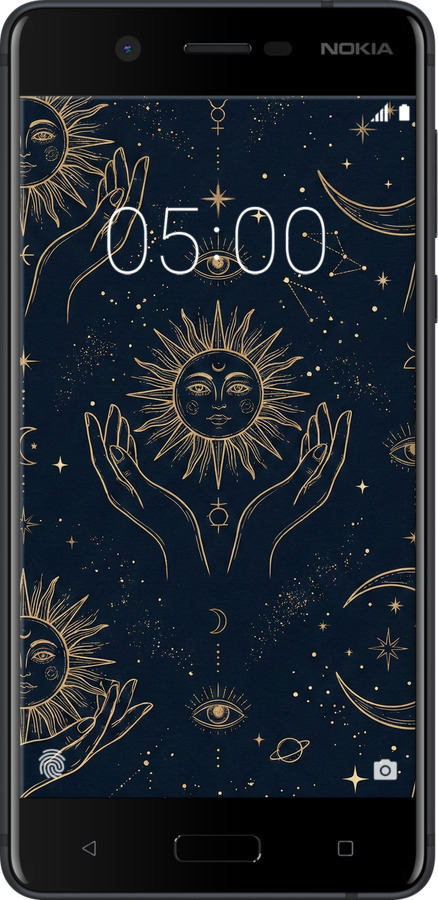 Силіконовий чехол Celestial Harmony: Sun & Moon Gold Mystic Pattern для Nokia 5 - 6778u-804 изображение 