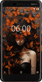 3D пластиковый матовый чехол Девушка с оранжевыми бабочками для Nokia 6.1 - 5941m-1628 изображение 