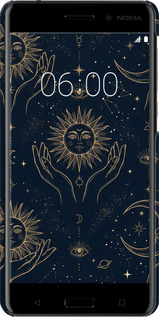 3D пластиковий матовий чехол Celestial Harmony: Sun & Moon Gold Mystic Pattern для Nokia 6 - 6778m-898 изображение 