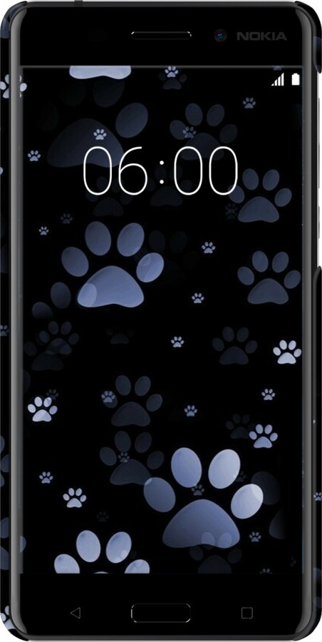 3D пластиковый матовый чехол С синими отпечатками лап для Nokia 6 - 6441m-898 изображение 