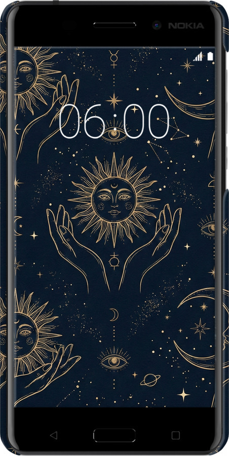 3D пластиковий матовий чехол Celestial Harmony: Sun & Moon Gold Mystic Pattern для Nokia 6 - 6778m-898 изображение 