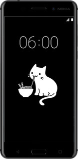 Силиконовый чехол С милым котом на черном фоне для Nokia 6 - 6528u-898 изображение 