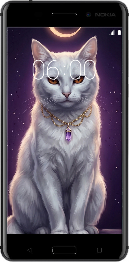 2D пластиковий чехол Mystic White Cat Gothic Dark Purple Gold для Nokia 6 - 6805t-898 изображение 