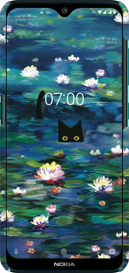 3D пластиковий матовий чехол с изображением водяных лилий и кошек для Nokia 6.2 - 6257m-2018 изображение 