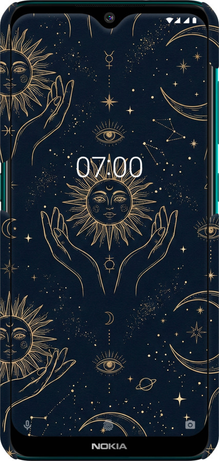 3D пластиковый матовый чехол Celestial Harmony: Sun & Moon Gold Mystic Pattern для Nokia 6.2 - 6778m-2018 изображение 