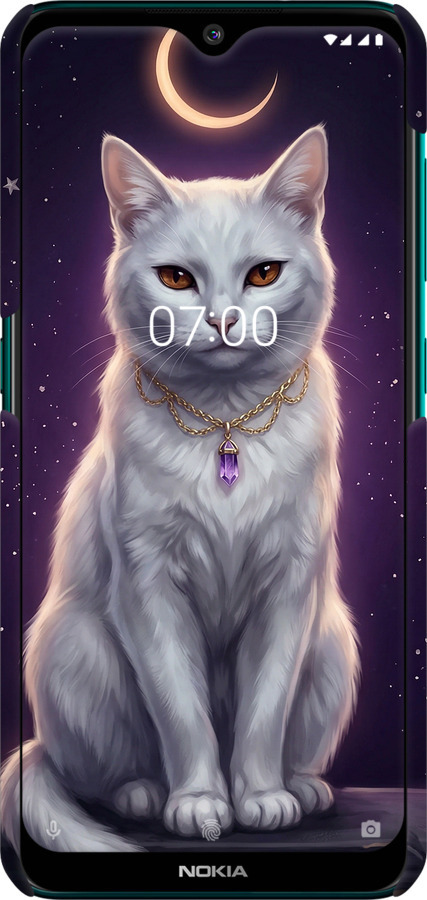 3D пластиковый матовый чехол Mystic White Cat Gothic Dark Purple Gold для Nokia 7.2 - 6805m-1792 изображение 