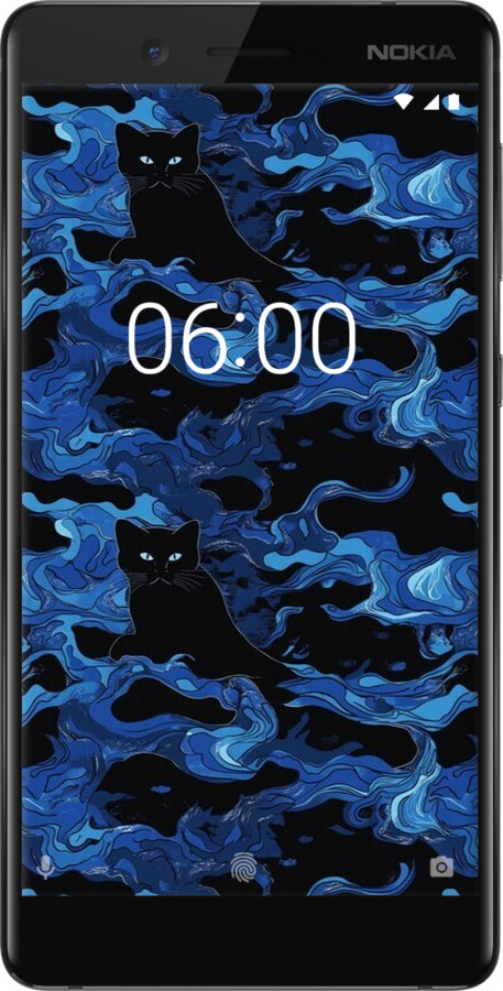 Силиконовый чехол Абстрактный узор черных котов на синем фоне для Nokia 7 - 6525u-1367 изображение 