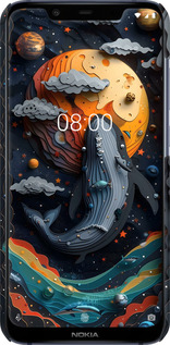 3D пластиковий матовий чехол Кит у космосі для Nokia 8.1 - 6328m-1620 изображение 