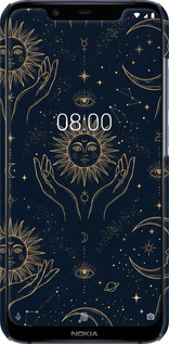 3D пластиковый матовый чехол Celestial Harmony: Sun & Moon Gold Mystic Pattern для Nokia 8.1 - 6778m-1620 изображение 