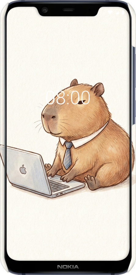 3D пластиковый матовый чехол Funny Capybara CEO Working для Nokia 8.1 - 6777m-1620 изображение 