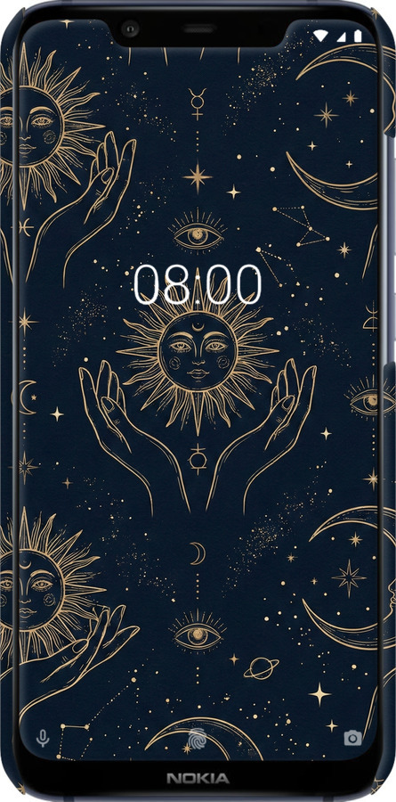 3D пластиковый матовый чехол Celestial Harmony: Sun & Moon Gold Mystic Pattern для Nokia 8.1 - 6778m-1620 изображение 