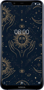 Силиконовый чехол Celestial Harmony: Sun & Moon Gold Mystic Pattern для Nokia 8.1 - 6778u-1620 изображение 
