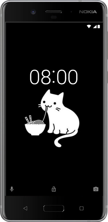Силиконовый чехол С милым котом на черном фоне для Nokia 8 - 6528u-1115 изображение 