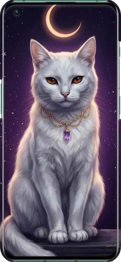 3D пластиковый матовый чехол Mystic White Cat Gothic Dark Purple Gold для OnePlus 10 Pro - 6805m-2588 изображение 