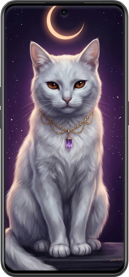Силиконовый чехол Mystic White Cat Gothic Dark Purple Gold для OnePlus 10R - 6805u-2627 изображение 