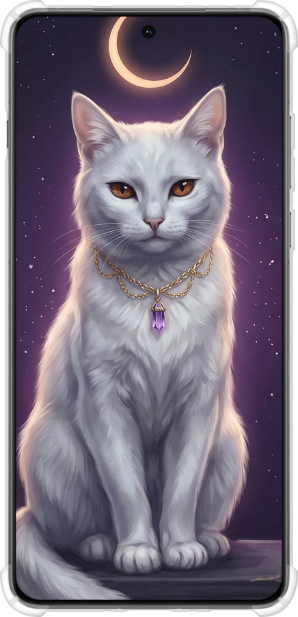 Силикон с усиленными углами чехол Mystic White Cat Gothic Dark Purple Gold для OnePlus 13 5G - 6805sp-3875 изображение 