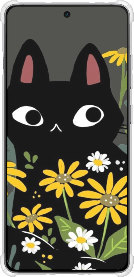 Силикон с усиленными углами чехол Черный кот с цветами для OnePlus Ace 5 - 6448sp-4087 изображение 