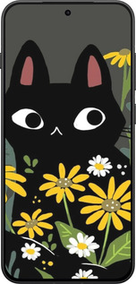 Силиконовый чехол Черный кот с цветами для OnePlus 13T 5G / 13S 5G - 6448u-4026 изображение 