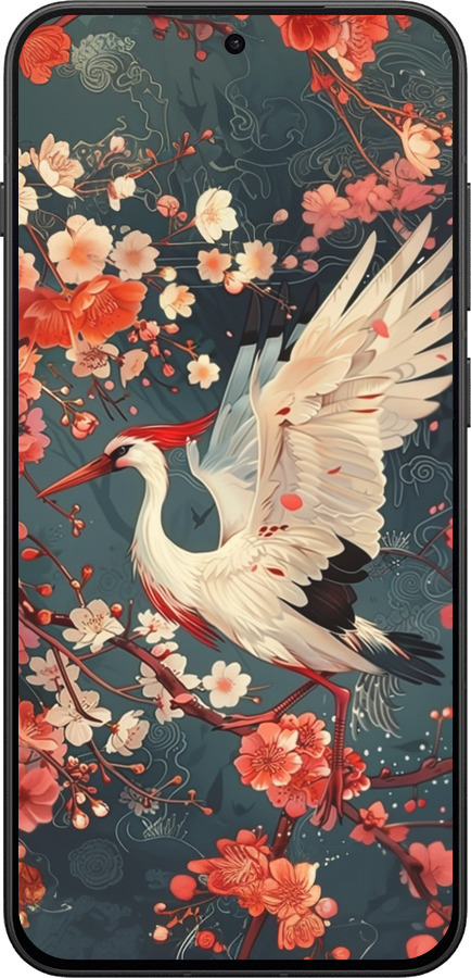 Силиконовый чехол Сакура и аист для OnePlus 13T 5G / 13S 5G - 6108u-4026 изображение 