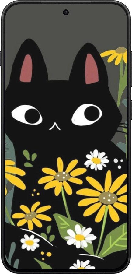Силиконовый чехол Черный кот с цветами для OnePlus 13T 5G / 13S 5G - 6448u-4026 изображение 