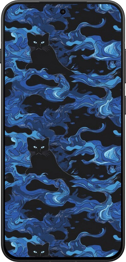 Силіконовий чехол Візерунок чорних котів на блакитному фоні для OnePlus 13T 5G / 13S 5G - 6525u-4026 изображение 