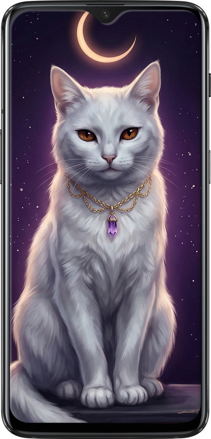 TPU чехол Mystic White Cat Gothic Dark Purple Gold для OnePlus 6T - 6805b-1587 изображение 