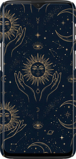 3D пластиковый матовый чехол Celestial Harmony: Sun & Moon Gold Mystic Pattern для OnePlus 6T - 6778m-1587 изображение 