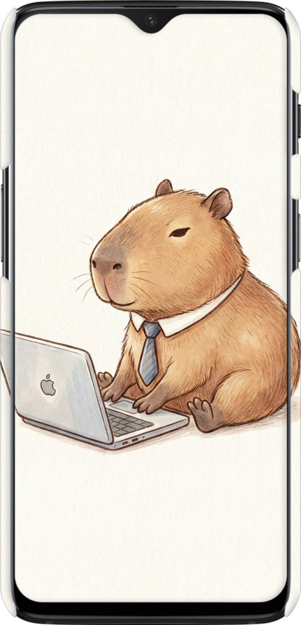 3D пластиковый матовый чехол Funny Capybara CEO Working для OnePlus 6T - 6777m-1587 изображение 