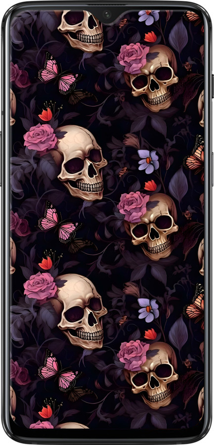 Силіконовий чехол Черепи та троянди для OnePlus 6T - 6316u-1587 изображение 