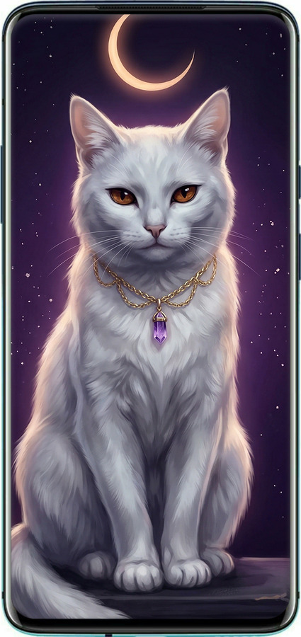 Силіконовий чехол Mystic White Cat Gothic Dark Purple Gold для OnePlus 7T Pro - 6805u-1810 изображение 
