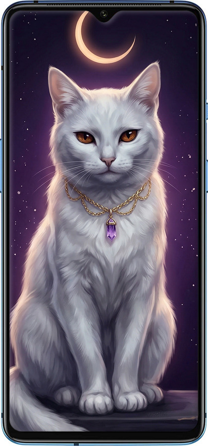 TPU чехол Mystic White Cat Gothic Dark Purple Gold для OnePlus 7T - 6805b-1809 изображение 