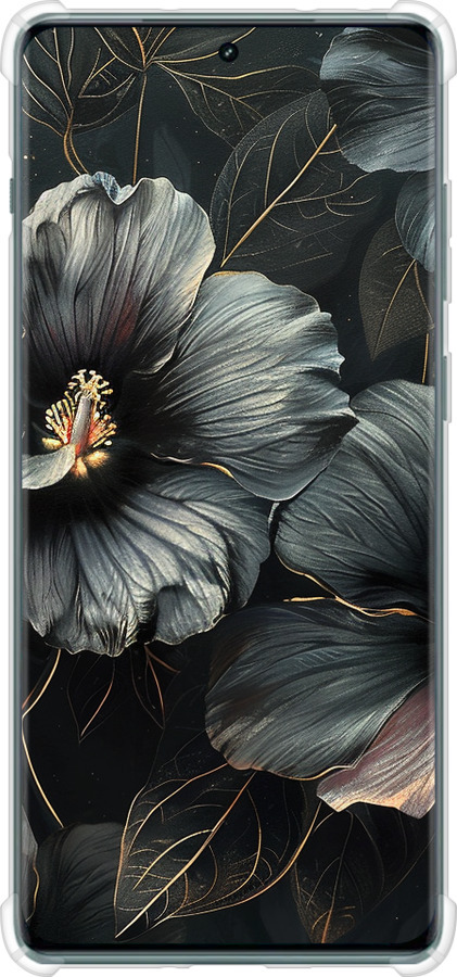 Силикон с усиленными углами чехол Черные цветы для OnePlus Ace 2 Pro - 6031sp-3211 изображение 