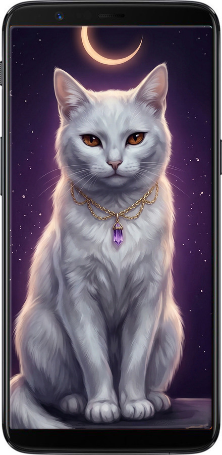 Силиконовый чехол Mystic White Cat Gothic Dark Purple Gold для OnePlus 5T - 6805u-1352 изображение 