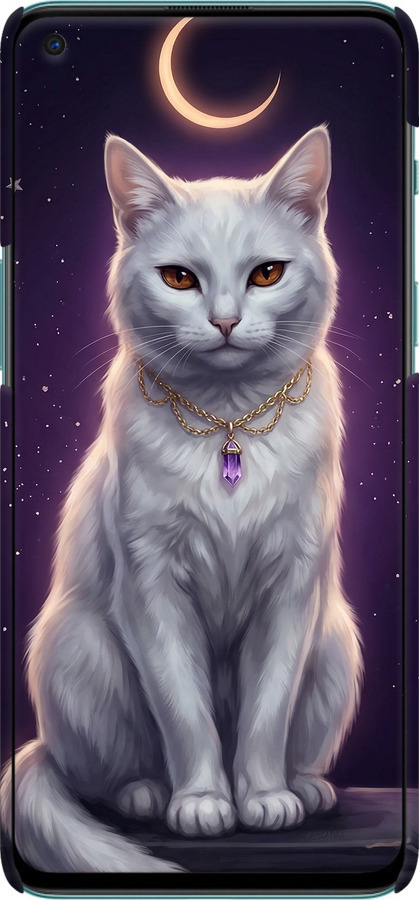 3D пластиковый матовый чехол Mystic White Cat Gothic Dark Purple Gold для OnePlus Nord 2 - 6805m-2468 изображение 