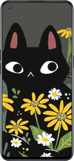Силиконовый чехол Черный кот с цветами для OnePlus Nord CE 5G/CORE Edition 5G - 6448u-3484 изображение 