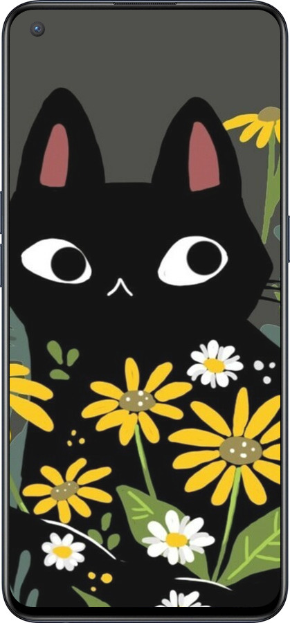 Силиконовый чехол Черный кот с цветами для OnePlus Nord CE 5G/CORE Edition 5G - 6448u-3484 изображение 