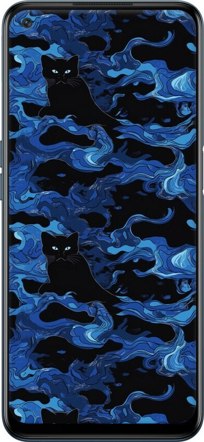Силіконовий чехол Візерунок чорних котів на блакитному фоні для OnePlus Nord N200 - 6525u-2384 изображение 