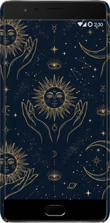 3D пластиковый матовый чехол Celestial Harmony: Sun & Moon Gold Mystic Pattern для OnePlus 3T - 6778m-1617 изображение 