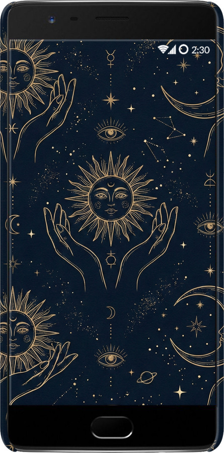 3D пластиковый матовый чехол Celestial Harmony: Sun & Moon Gold Mystic Pattern для OnePlus 3T - 6778m-1617 изображение 