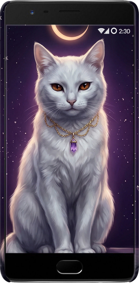 3D пластиковый матовый чехол Mystic White Cat Gothic Dark Purple Gold для OnePlus 3 - 6805m-334 изображение 