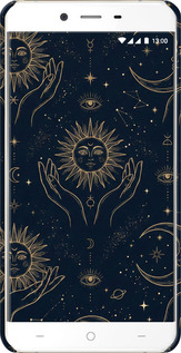3D пластиковый матовый чехол Celestial Harmony: Sun & Moon Gold Mystic Pattern для OnePlus X - 6778m-385 изображение 